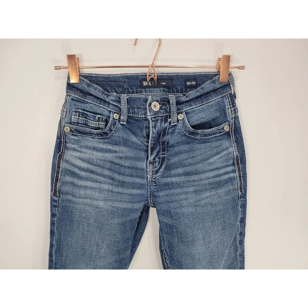 BKE Aiden Straight Leg Jeans Womens 26x30 Medium Wash‎ Embroidered Pockets Denim